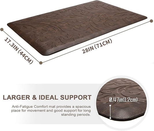KMAT Kitchen Mat Cushioned Anti-Fatigue Floor Mat Waterproof Non-Slip Standing Mat Ergonomic Comfort Floor Mat Rug for Home,Office,Sink,Laundry,Desk 17.3" (W) x 28"(L),Brown