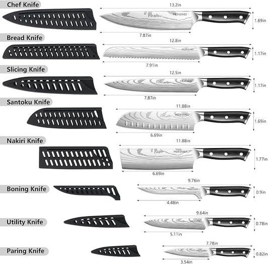 MDHAND Chef Knife Set with Roll Bag, 18PCS High Carbon Stainless Steel Ultra Sharp Professional Chef Knives Sets with Ergonomic Pakkawood Handle for Home Kitchen Cooking, Dishwasher Safe, Chef Gifts