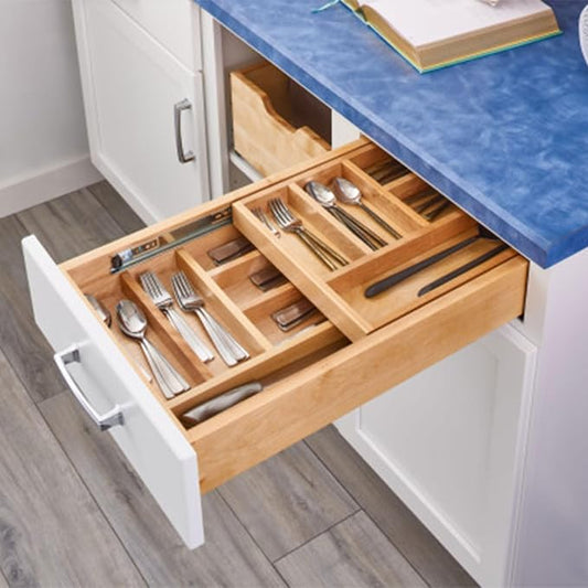 Rev-A-Shelf Maple Two-Tier Cutlery Replacement Drawer System w/BLUM Soft-Close for Face Frame Base Kitchen Cabinets, Kitchen Drawer Organizer, Min Opening Width of 18", 4WTCD-21HSC-1