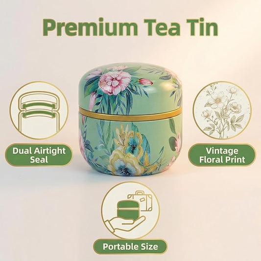 HAN SHENG 6 Pcs Airtight Tea Storage Tins 10 OZ, Vintage Style Food Containers for Loose Leaf Tea & Herbs, Coffee Beans, Spices, Sugar - Floral Embossed Design