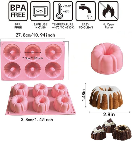 3-Piece Mini Baking Cake Pan Set, Nonstick Silicone Fluted Baking Molds for Cakes & Muffins (Set of 3 Colors)