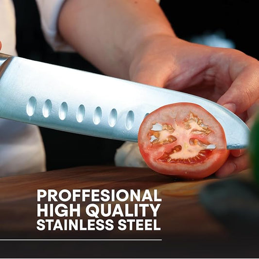 MasterChef Chef Knife Set of 3 Professional Quality Kitchen Knives (Chef, Santoku & Paring) for Precision Home Cooking, High Carbon Stainless Steel Blades & Triple Riveted Handles