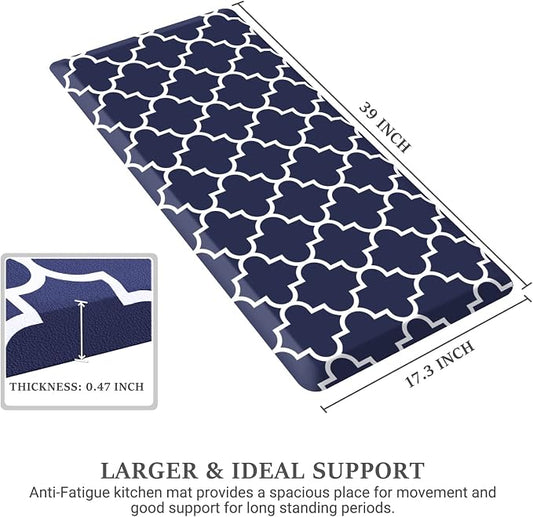 WISELIFE Kitchen Runner Rugs Anti-Fatigue mats,17.3"x 39",Non Slip Waterproof Ergonomic Comfort Mat for Kitchen, Floor Home, Office, Sink, Laundry,Blue