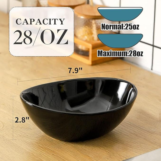 HASENSE 4Pcs Serving Bowls & Salad Bowls Set – 28oz Ceramic Mixing Bowls, Microwave & Dishwasher Safe, Stackable for Space-Saving – Ideal for Pasta, Fruit, Side Dishes, Soup, Black