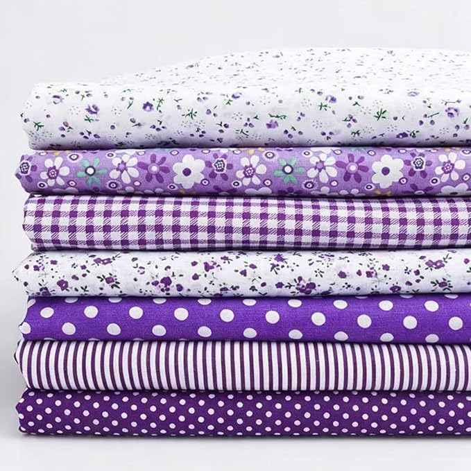 7Pcs 20" x 20" Cotton Fabric DIY Making Supplies Quilting Patchwork Fabric Fat Quarter Bundles DIY for Quilting Cotton Patchwork Cushions (Purple Mix, 20 x 20 inches)