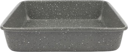 David Burke 9" Square Bake Pan, Carbon Steel, Non-Stick, PFTE & PFOA Free, Oven Safe – Gray Speckle