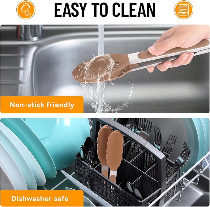 Hotec Silicone Kitchen Tongs for Cooking 9-Inch, Set of 3, Neutral | Serving Tongs with Silicone Tips, heat resistance 600°F, Durable Spring Locking Mechanism