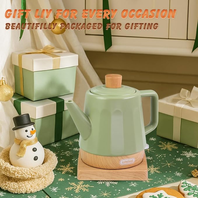 Ceramic Electric Kettle 1.2L, Automatic Shut Off Tea Kettle & Hot Water Boiler Pot For Coffee & Tea, Prevent Boil Dry, 1000W, Seed-green