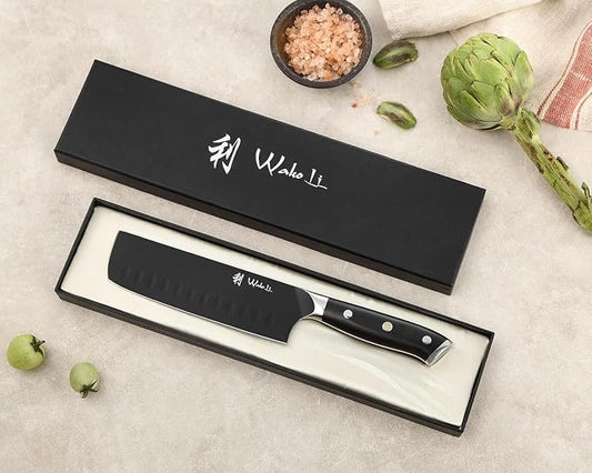 Wakoli Titanium Noir Nakiri Knife – 6.7-Inch Professional Vegetable Chef Knife | 5Cr15MoV Stainless Steel Blade with Black Titanium Coating | Ergonomic G10 Handle | Kitchen Knife in Gift Box
