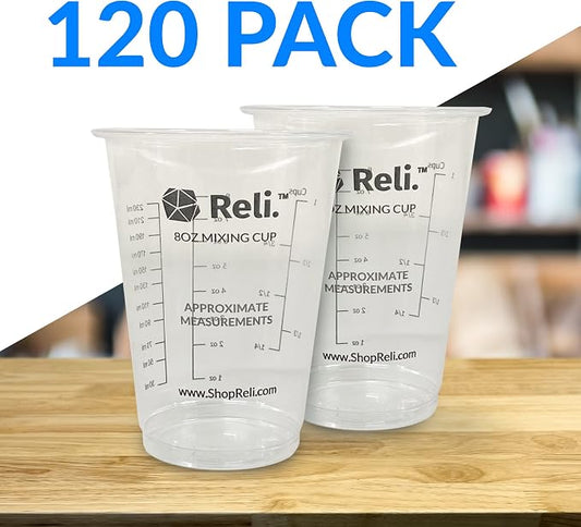 Reli. (120 Pcs) 8 oz Paint Mixing Cup/Resin Mixing | Disposable Measuring Cups | Clear Plastic Measure | Use for Paint, Epoxy Resin, Pigments