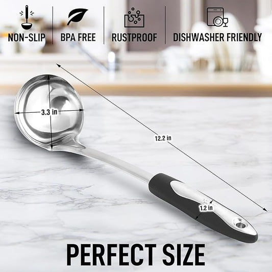 Zulay Kitchen Premium Soup Ladle - 12" Stainless Steel with Non-Slip Silicone Handle