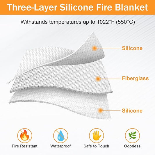 Mondoshop Silicone Fire Blanket for Home - 4Pack 40"x40" Emergency Fire Blankets for Kitchen, Fire Retardant Blankets for Car, Camping, Grill, Office, Warehouse, School, Picnic