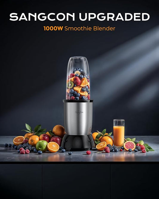 Sangcon 1000w Smoothie Blender for Kitchen, Blender for Smoothies, with 37oz/32oz/22oz Bpa-Free Cups – Upgraded Portable Personal Blenders for Shakes, Frozen fruit, Baby Food, Spice Grinding & More