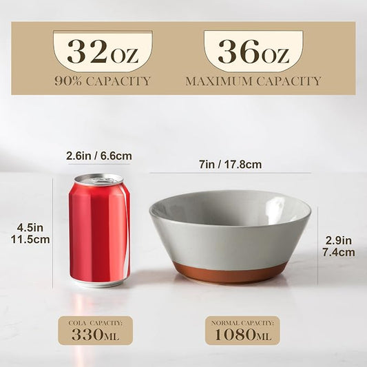 MALACASA Soup Bowls, Ceramic Salad Bowls Set of 4, 36oz Ceramic Bowls for Ramen, Cereal, Fruit and Pho, Microwave & Dishwasher Safe, Speckled Deep Bowls, Grey & Brown
