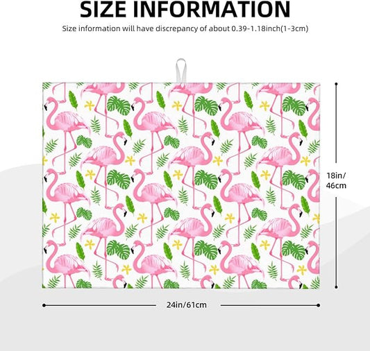 Pink Flamingo Leaf Dish Drying Mat 18x24 For Kitchen Counter Absorbent Microfiber Dishes Pad Dish Drainer Rack Mats Fast Dry Kitchen Accessories