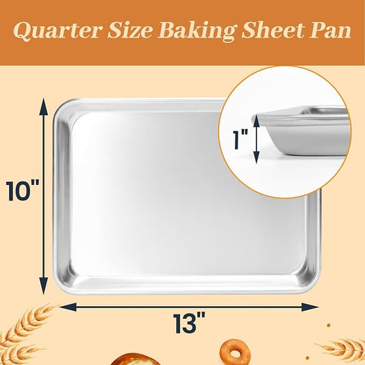 6 Pack Quarter Size Baking Sheet Pans, Aluminum Commercial Cookie Sheets Non-Stick, 13"x10"