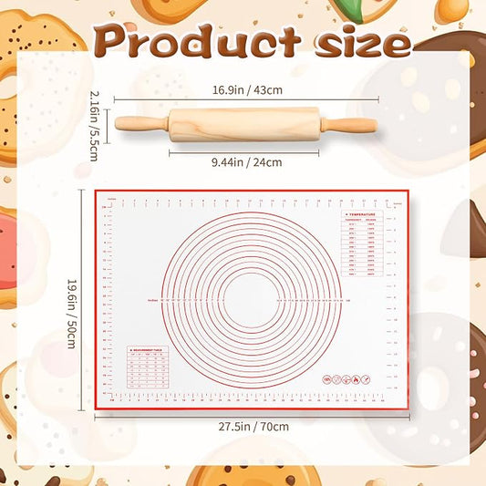 Qinyoung 20 Pcs Rolling Pin Set Include 2 Classic Wood Dough Rollers 16 Adjustable Thickness Guide Rings 2 Pastry Mats Non slip Silicone Baking Essentials for Fondant Pasta Bread Pizza Pies Cookies