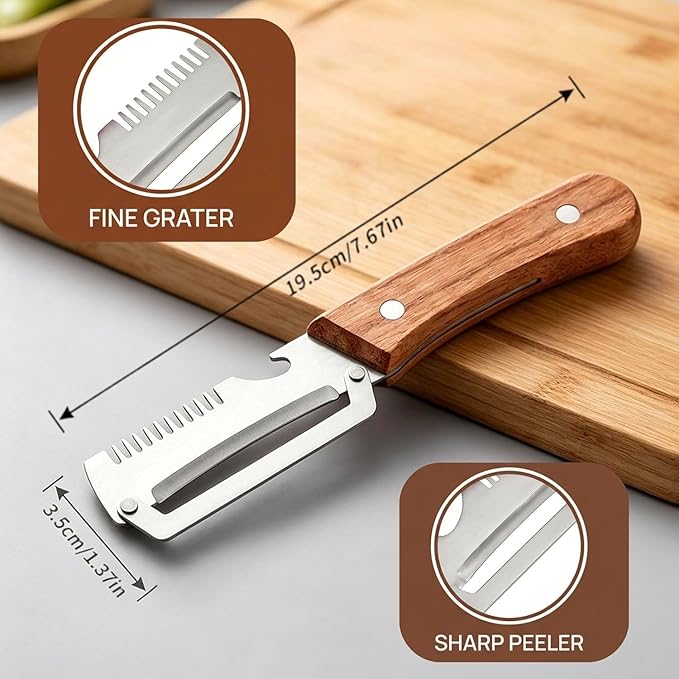 2-Pack MultiFunctional Vegetable Peeler, 3 in 1 Multi Functional Wooden Handle Peeler and Bottle Opener, Kitchen Gadgets Tool for Fruit Pumpkin Peeling Potato Carrot Veggie Peeler