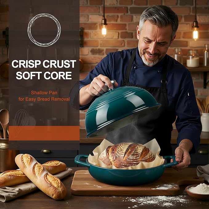 Overmont 6QT Enameled Cast Iron Bread Oven — Taller Body for Even Baking, Durable & Easy-to-Clean, Includes Dome Lid, Cotton Potholders & Cookbook, Perfect for Home Bakers & Sourdough Enthusiasts