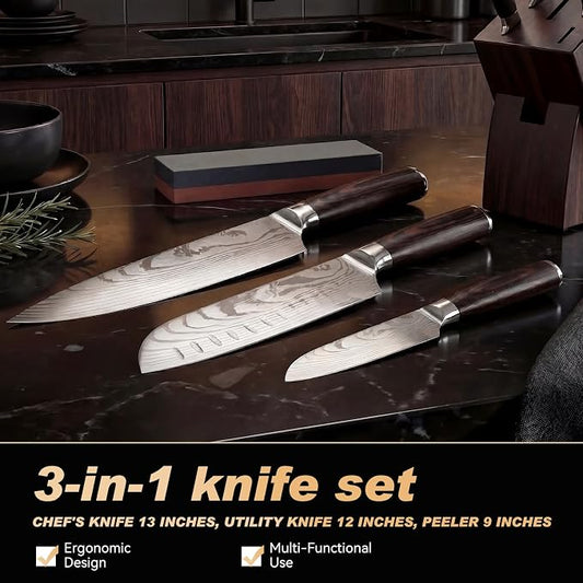 Kitchen Knife, High Carbon Stainless Steel Professional Sharp Chef Knife Set, Japanese Chefs Knives for Home Food Cooking Meat Cutting, Chopping Knife