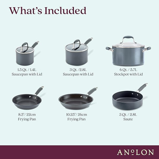 Anolon Advanced Home Hard Anodized Nonstick Cookware Set, Pots and Pans Set, 9-Piece, Moonstone