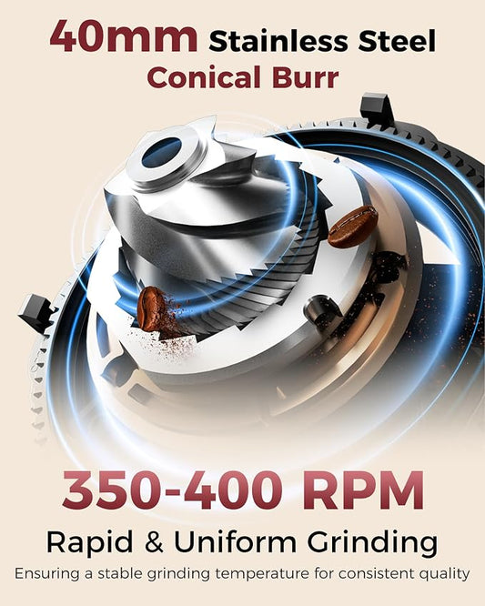 Tuni G2 Black Conical Burr Coffee Grinder with Black Digital Coffee Scale, 70 Grind Settings Anti-static Burr Mill for Espresso/Drip/Cold Brew/French Press
