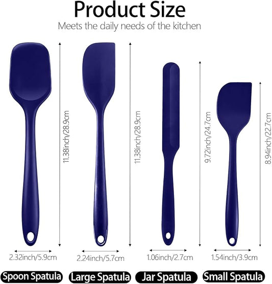 Silicone Spatula Set, Food Grade Rubber Spatula, 4 Pcs Heat Resistant Silicone Spatulas, One Piece Design Non-Stick Kitchen Utensils for Cooking, Stirring, Baking & Mixing, Dishwasher Safe (Blue)