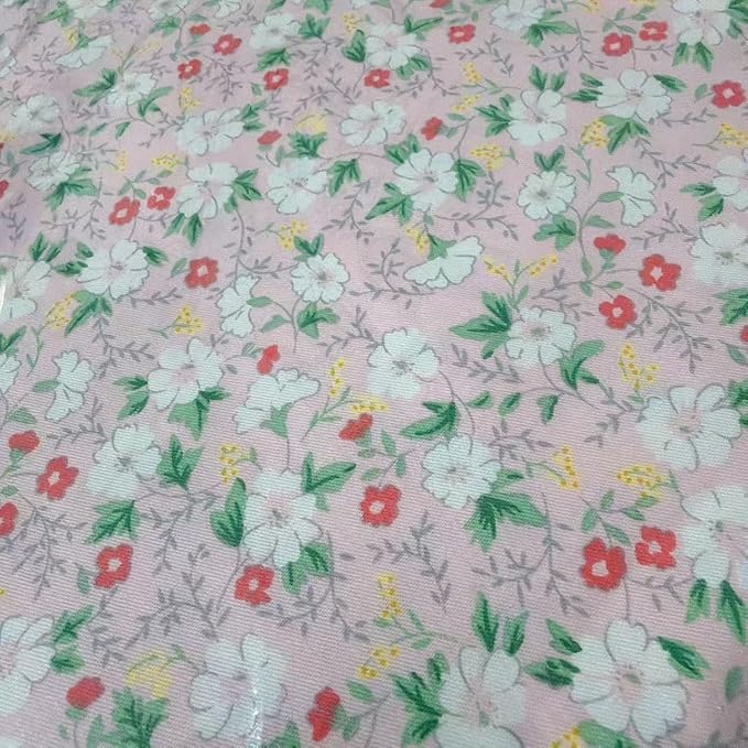Light Weight Natural Cotton Fabric by the Yard DIY Making Supplies Quilting Patchwork Fabric Fat Quarter Bundles DIY for Quilting Cotton Patchwork Cushions (Pink Small White Flowers, 2 Yard)