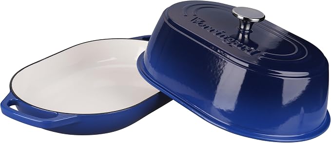 VORRINGARD Enameled Cast Iron Dutch Oven Pot with Dome Lid, Oval Bread Oven for Homemade Sourdough Bread Baking, Oven Safe up to 500°F, 6 Quart, Blue