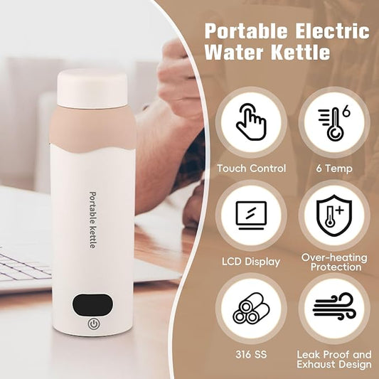 Travel Electric Tea Kettle 316 Stainless Steel, Small Portable Hot Water Kettle with 6 Temperature Control & Automatic Shut Off, 450mL Cute Tea Pot