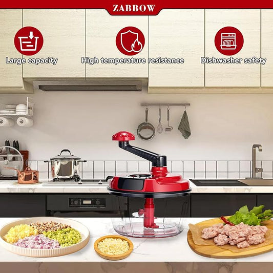 Manual Food Processor,8 Cup Hand Powered Crank Chopper,Mincer Blender with Clear Container,for Vegetables Meat Fruits Onions