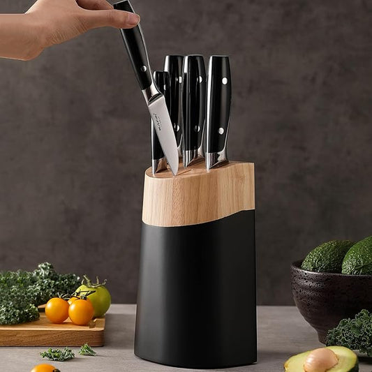 6-Piece Knife Block Sets,Stainless Steel Kitchen Knife Set with Block – High Carbon Black Knives, Dishwasher Safe,Holiday Gift