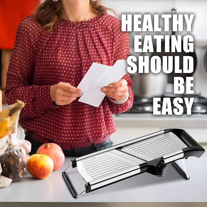 commercial Mandoline Slicer,Stainless Steel Vegetable Slicer,non-slip mandoline slicer for kitchen,Keto,Potato,cucumber,4 Blades & Cut-Resistant Gloves