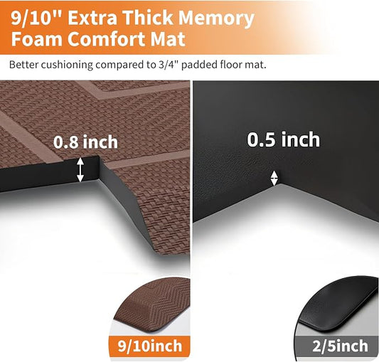 UKISS 9/10"" Extra Thick Cushioned Anti Fatigue Kitchen Mat, Waterproof High Density Foam Standing Desk Mat, Non-Slip Ergonomic Comfort Mat for Kitchen, Office,Workstation Black (Brown, 20" X 39")