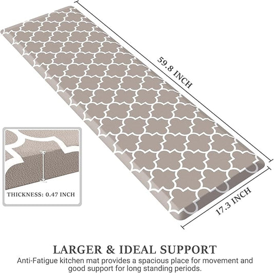 WISELIFE Kitchen Runner Rugs Anti-Fatigue mats,17.3"x 60",Non Slip Waterproof Ergonomic Comfort Mat for Kitchen, Floor Home, Office, Sink, Laundry,Khaki