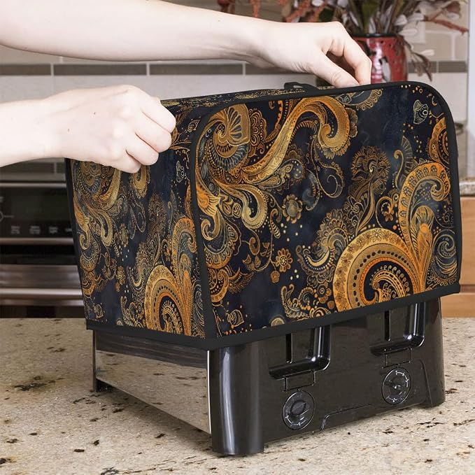 Ethnic Pretty Paisley Toaster Cover 2 Slice Wide Slot Washable Kitchen Appliance Covers Fingerprint Bread Machine Dust Cover Small Toaster Oven Accessories Covers Bread Maker Bag Women Gift