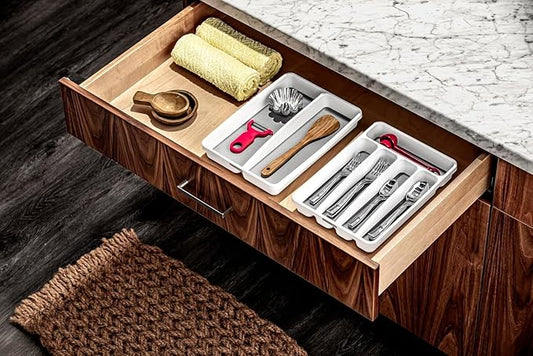madesmart Premium Small Utensil Tray, Deep Storage for Ladles, Whisks & Serving Tools, Non Slip Lining, for Drawers & Home Organization, White
