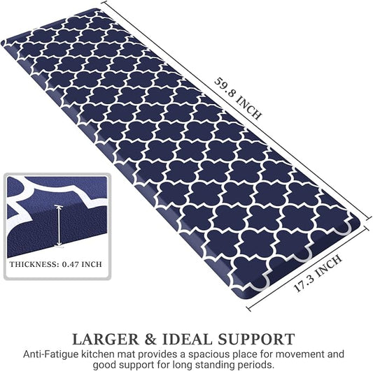WISELIFE Kitchen Runner Rugs Anti-Fatigue mats,17.3"x 60",Non Slip Waterproof Ergonomic Comfort Mat for Kitchen, Floor Home, Office, Sink, Laundry,Blue