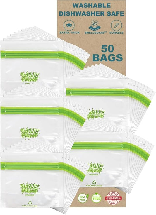 Smelly Proof 50 x Expandable Stand-Up & Fill REUSABLE Food Storage Bags, US Made, NO PEVA & BPA FREE, Reusable Freezer Bags, Dishwasher-Safe, Clear 3 mils STAND & FILL 4" x 3" - 50pk