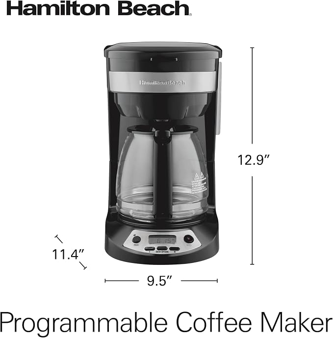 Hamilton Beach 12 Cup Programmable Drip Coffee Maker Machine, Regular & Bold Brew Options, Auto Pause and Pour, Glass Carafe, Black with Stainless Accents (46299J)