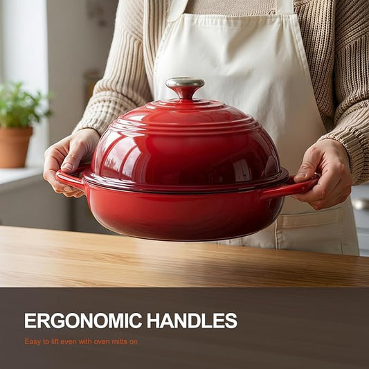 Overmont 6QT Enameled Cast Iron Bread Oven — Taller Body for Even Baking, Durable & Easy-to-Clean, Includes Dome Lid, Cotton Potholders & Cookbook, Perfect for Home Bakers & Sourdough Enthusiasts