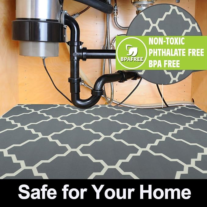 AiBOB Waterproof Under Sink Mat, Absorbent Quick Dry Sink Liners Protect Cabinets, Durable Shelf Liners, Slip Resistant and Non-Adhesive, 24X68 Grey