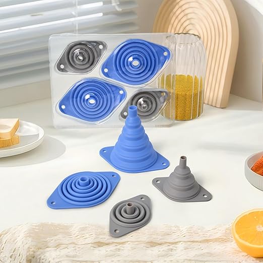 Kitchen Funnels Set 4 Pack,Small and Large,Silicone Collapsible Funnel,Small Funnel for Bottles and Funnels for Filling Water Bottle