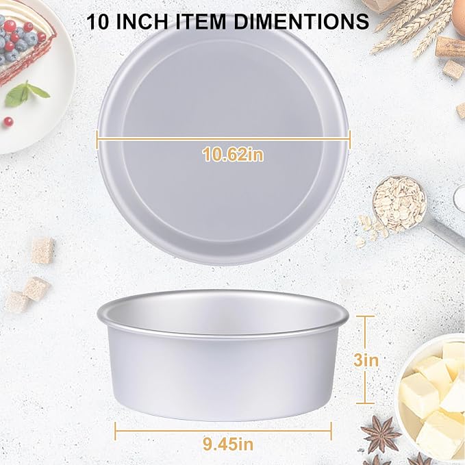 Round Cake Pan Set of 3 (6 x 3 inch/8 x 3 inch/10 x 3 inch), Aluminum Baking Pans for Layer Cakes, Heavy Duty Non-Stick, Evenly Baking Tools for Home Kitchen, Birthday Wedding Anniversary
