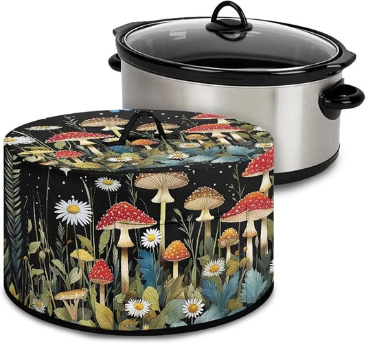 Mushrooms Daisies Slow Cooker Dust Cover 6-8 qt Crock for Pot Keep Small Kitchen Appliance Clean Kitchen Home Accessories Decor Cover with Top Handle