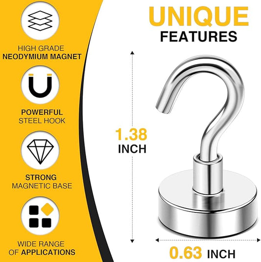 DIYMAG Magnetic Hooks, 30lbs+ Magnet Hook 2026 Cruise Cabin Ship Essentials N52 Strong Kitchen Utensil Racks Refrigerator Fridge Magnets Hanging for Classroom Beach Vacation Grills Home 6 Pack