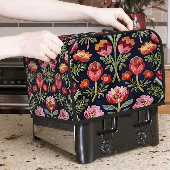 Toaster Cover 2 Slice Wide Slot Flower Floral RedBread Toaster Oven Dustproof Cover Small Appliance Kitchen Covers Dust and Fingerprint Protection for Women Gift 2 Slice