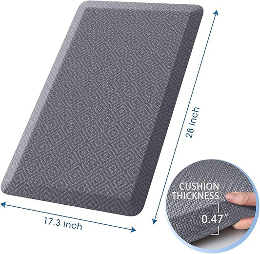 Mattitude Kitchen Mat Cushioned Anti-Fatigue Floor Mat Water Resistant Non-Slip Mats and Rugs Standing and Comfort Desk Mats for House Sink Office Laundry (Grey, 17.3"x28")