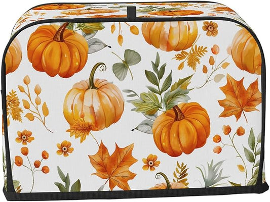 2 Slice Watercolor Pumpkin Autumn Toaster Cover Waterproof Dust Fingerprint Bread Machine Cover Washable Kitchen Appliance Protector For Home Kitchen Bakeware Table Decor Women Gifts