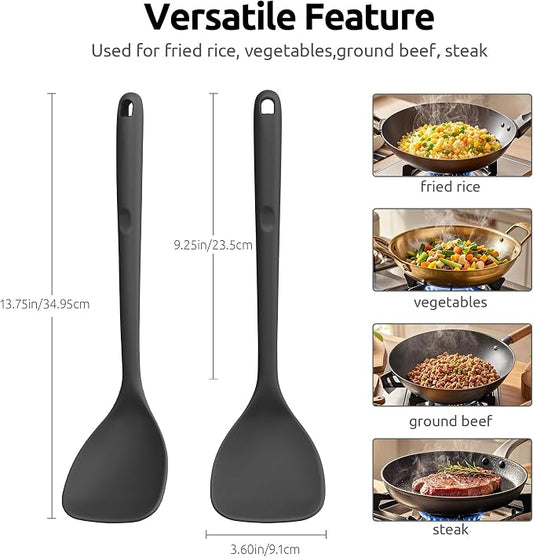 U-Taste 600ºF Heat Resistant Wok Spatula: 13.76" Long, 3.63" Wide Silicone Cooking Utensils with Flexible Edge & Sturdy Core, for Kitchen Stir Fry, Serving, Scoop, Non-Stick Pan, Carbon Steel (Black)
